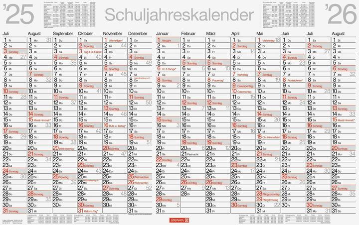 Immagine prodotto Calendario dell'anno scolastico BRUNNEN pulito (2025/2026), 1 pagina = 14 mesi (Inglese, Olandese)