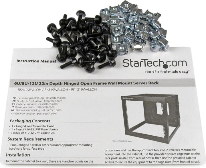 Actual product image StarTech 12 U open 19 inch server rack with hinge - 55cm deep (12 RU, 19 inch rack)