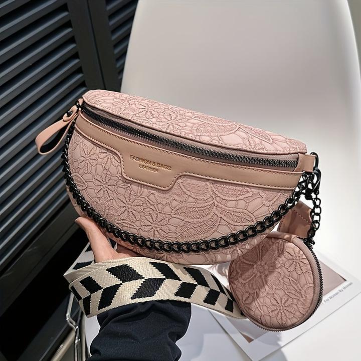 Only-Bags.Store Classic minimalist shoulder bag, retro style solid colour half moon zip Fancy