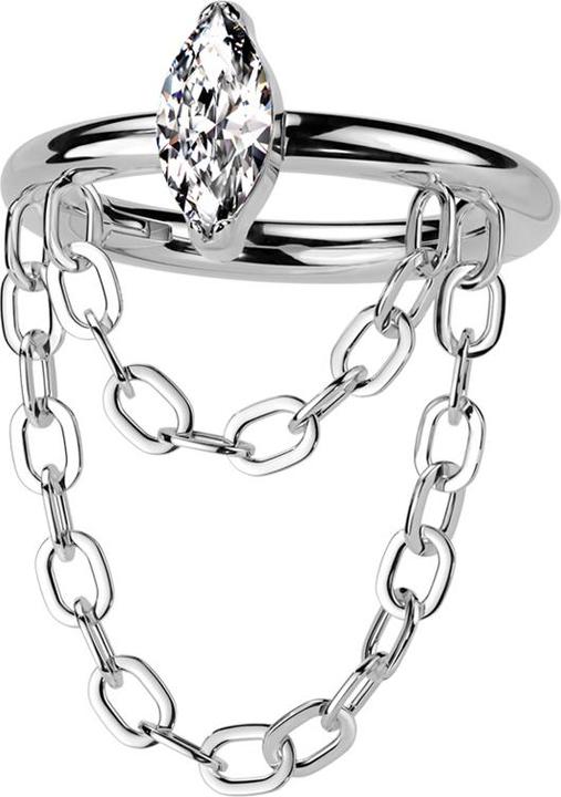 Actual product image Star Piercing Micro segment ring hinged silver large oval crystal silver pendant horizontal two chains (Titanium G23)