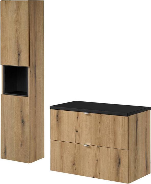 Actual product image En.Casa Waschbeckenunterschrank Newport 80x60x40cm Eichenoptik/Schwarz (57, 80)