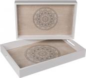 Produktbild Ootb Weiss/naturfarbenes Holz-Tablett, Mandala