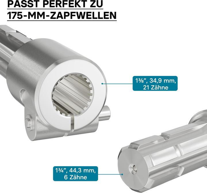 Actual product image Wiltec Adaptor Sleeve for PTO Shaft 175 mm w/ 1 3/8" 21N Spline Housing and 1 3/4" 6T Output Shaf (Tractor accessories)