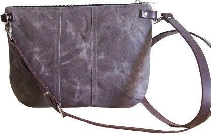Actual product image Only-Bags.Store Small brown waxed canvas cross-body bag with zip and leather strap