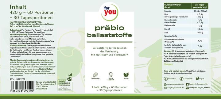 Valeurs nutritives et ingrédients For You fibres prébio (1 pièce(s), Poudre, 420 g)