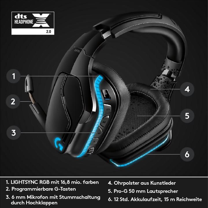 Produktbild Logitech G G935 Wireless 7.1 Surround Sound LIGHTSYNC für Gaming - 2,4 GHz - EMEA (Kabellos)