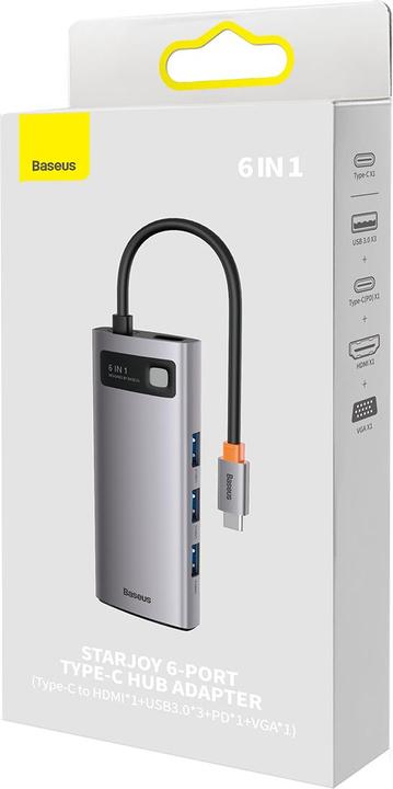 Produktbild Baseus Metal Gleam Series 6-in-1 Multifunctional Type-C HUB Docking Station Gray Type-C to HDMI*1+USB3.0*3 (USB-C, 6 Ports)