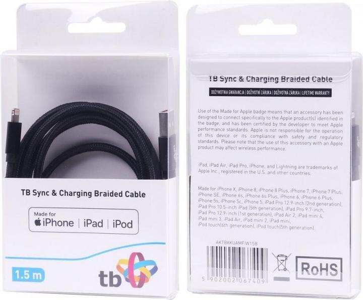 Image du produit TB Cable Lightning-USB 1.5 m noir MFi (1.50 m, USB 3.2 Gen 1)