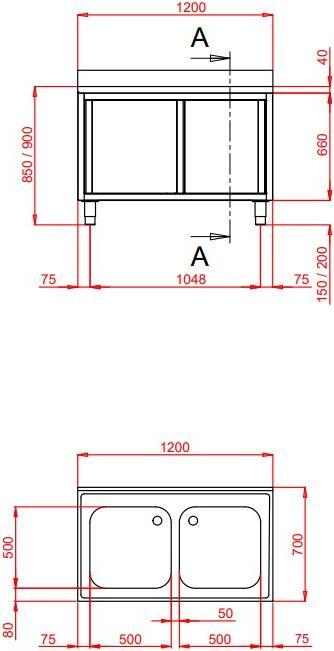 Actual product image Gastro Hero Sink cabinet Eco with basin (70 cm, 120 cm)