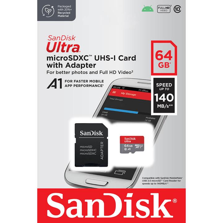 Immagine prodotto SanDisk Ultra mit Adapter (64 GB, microSDXC, U1, UHS-I)