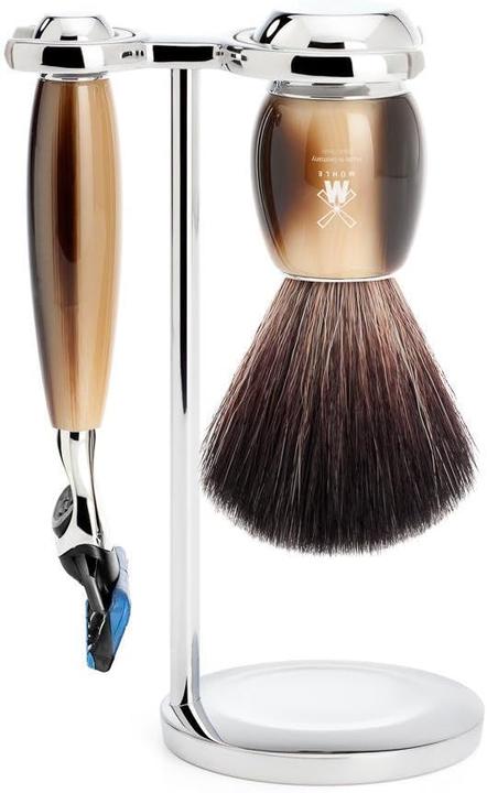 Mühle Rasierset, 3-teilig, Rasierpinsel mit Black Fibre, 5-Klingen-Rasierer, kompatibel mit Gillette® Fusi