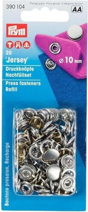Immagine prodotto Prym Tappo in jersey a pulsante, ricarica, argento 10 mm, cartoncino 20 pezzi.