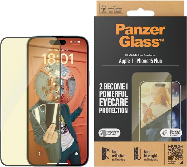 Actual product image PanzerGlass Eyecare Screen Protection Ultra-Wide Fit (1 Piece, Apple iPhone 15 Plus)