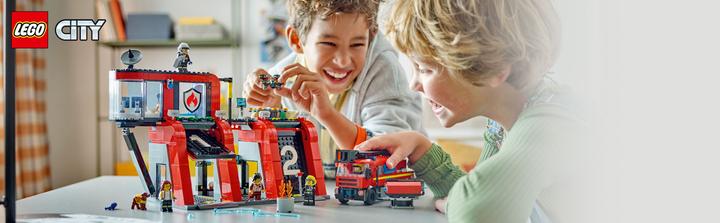 Immagine prodotto LEGO 60414 Stazione dei vigili del fuoco con autoscala a piattaforma girevole (60414, LEGO City)