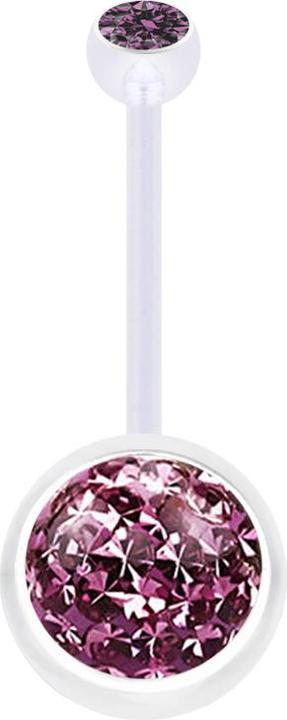Produktbild Star Piercing Banane transparent mit Kugel Kristall hellviolett und Kugel Kristall hellviolett Epoxy Schutzschicht (ohne Messing, Bioflex)