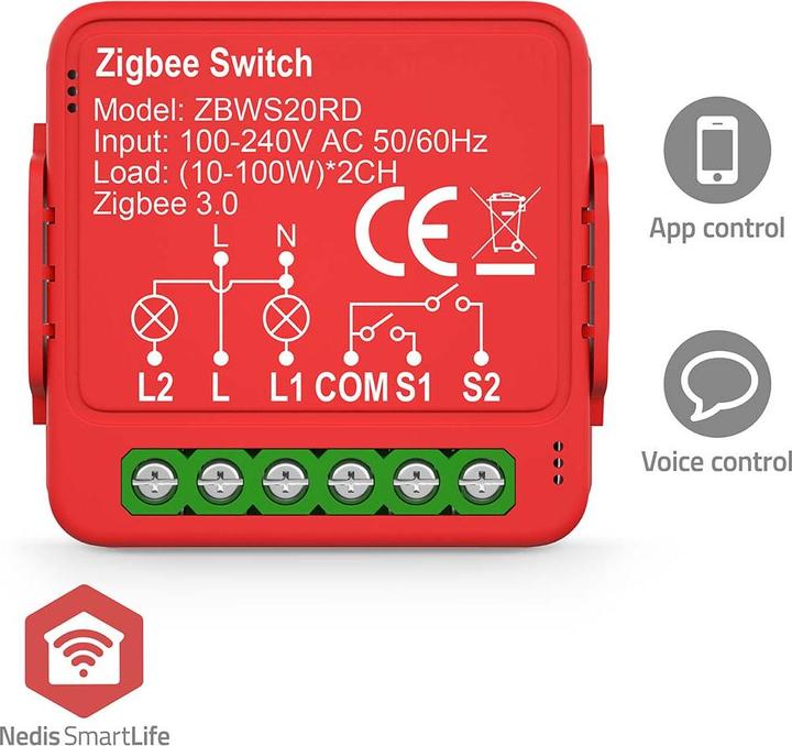 Actual product image Nedis SmartLife Power Switch | Zigbee 3.0 | 2x100 W | Terminal connection | App available for: Androi