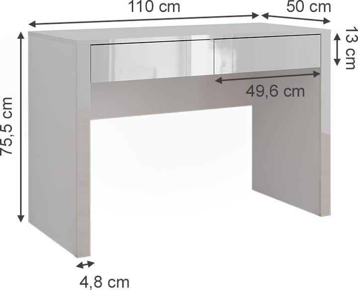 Image du produit Vichy Schreibtisch Annabelle, Weiss Hochglanz/Weiss, 110 x 50 cm mit 2 Schubladen