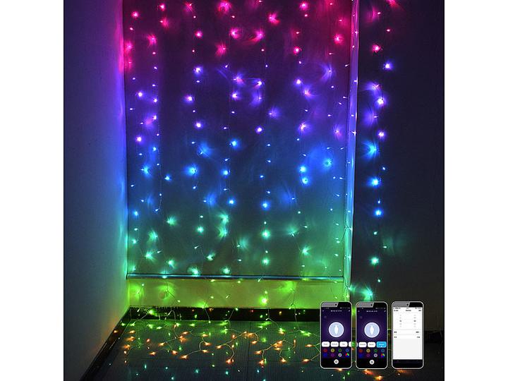 Produktbild Luminea WLAN-LED-Lichtervorhang, 180 LEDs, RGB, App, IP44, 3 x 3 m (3 m)