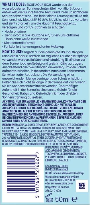 Image du produit Bioré Aqua Rich UV (Crème solaire, SPF 30, 50 ml)