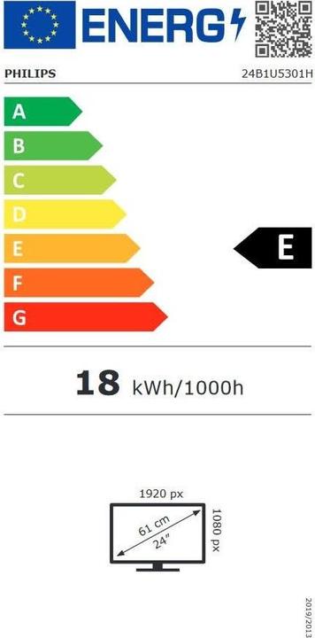 Label énergétique Philips 24B1U5301H/00 (1920 x 1080 pixels, 23.80")