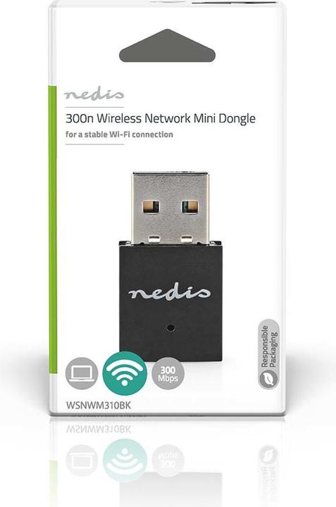 Immagine prodotto Nedis Dongle di rete | Wi-Fi | N300 | 2,4 GHz | USB2.0 | Velocità Wi-Fi totale: 300 Mbps | Windows 10 / (USB)