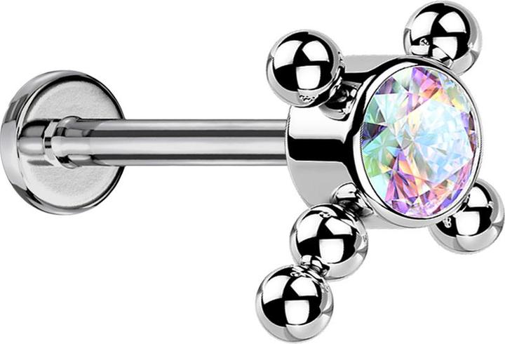 Produktbild Star Piercing Micro Threadless Labret silber Kreuz Kugeln Kristall multicolor (ohne Messing, Titan G23)