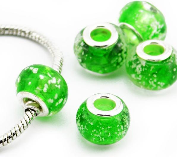 Produktbild Hermex Glas Bead Perle versilbert 925 - Grün (Glas, Silber 925)