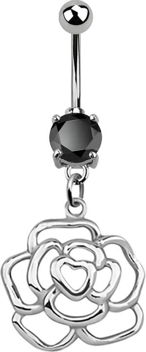 Produktbild Star Piercing Banane silber mit Anhänger Rose schwarz (ohne Messing, 925 Sterlingsilber, Chirurgenstahl 316L)