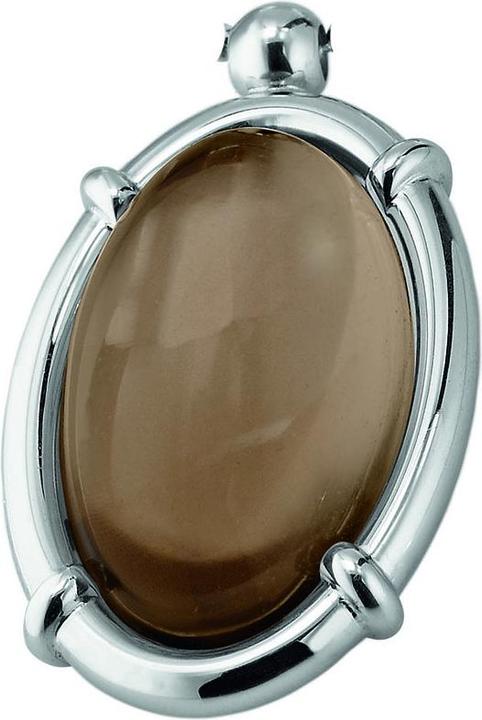 Xen Anhänger oval mit Rauchquarz aus Edelstahl poliert (Edelstahl)