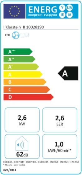 Etichetta energetica Klarstein Metrobreeze 9 Condizionatore mobile New York City Bianco (40 m², 9000 BTU/h)