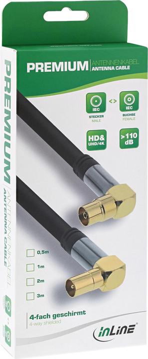 Image du produit InLine Câble d'antenne Premium coudé 4x blindé >110dB noir 10m (110 dB, Câble d'antenne)