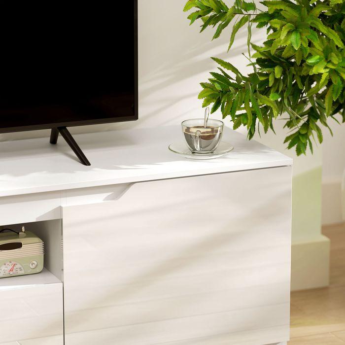 Immagine prodotto Swisshandel24 Hochglanz TV-Lowboard für Fernseher bis 65 Zoll, 3 Fächer, Schublade, Weiss (160 x 38 x 43 cm)