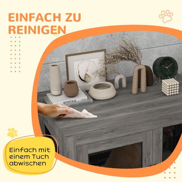 Immagine prodotto Swisshandel24 Hundekäfig für Zuhause, Hundebox mit 2 Türen, Waschbaren Kissen, Grau