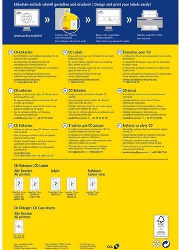 Produktbild Avery CD-Etiketten L6043-100 Ø 117 mm, Klebehaftung: Permanent