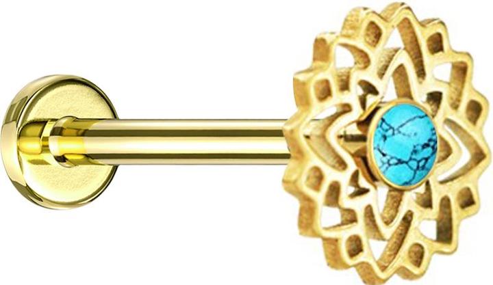 Star Piercing Flared Tunnel schwarz Totenkopf mit Schlange links (Mineralisch, ohne Messing, Chirurgenstahl 316L)
