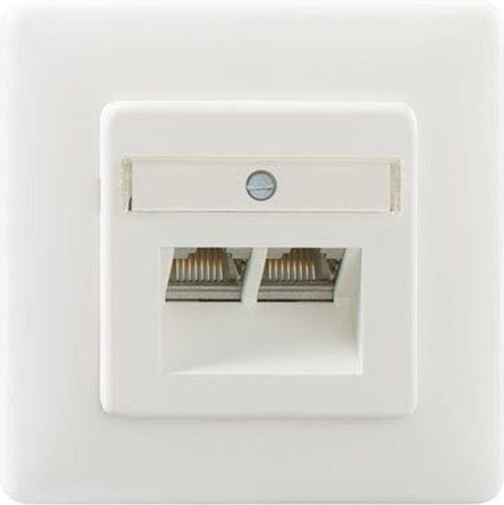 Actual product image Rutenbeck Network socket flush-mounted insert with central plate and frame CAT 6 2 port pure white