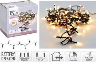 Actual product image Nampook ŁAŃCUCH LED 192L CIEPŁY na baterie 14,5m +8FUNKCJI,TIMER 3x AA 1,5V (14.50 m)