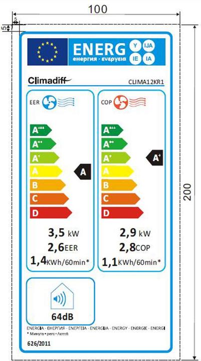 Energy Label Climadiff Mobile reversible (35 m², 5459.43 BTU/h)