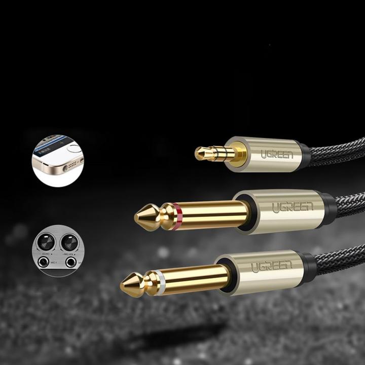 Produktbild Ugreen 3.5 mm Klinke – 2x 6.35 mm Klinke (1 m, 3.5mm Klinke (AUX), 6.3mm Klinke (Jack))