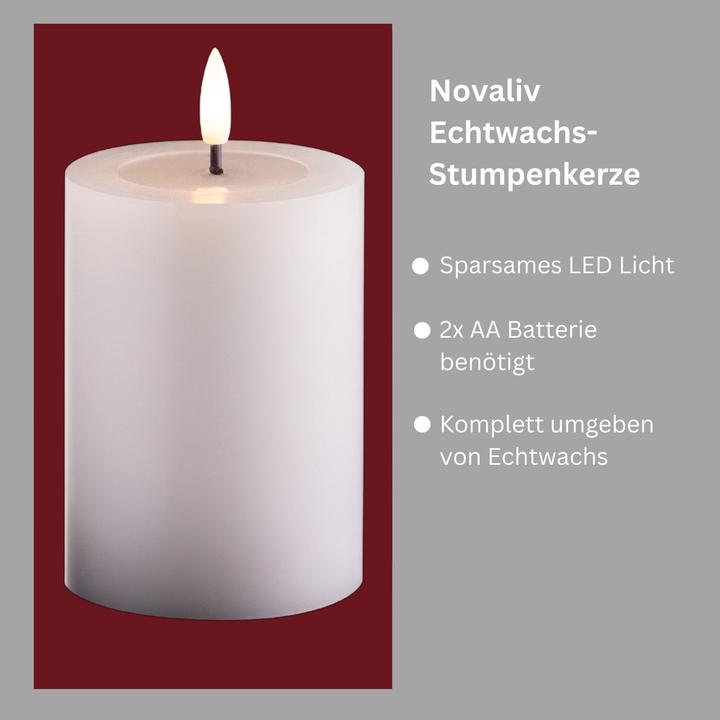 Actual product image Novaliv 8 Pack kleine LED Stumpenkerze mit Timer weiss - 7,5cm ø 10cm Höhe - 2 AA Batterien nötig LED (8 x)