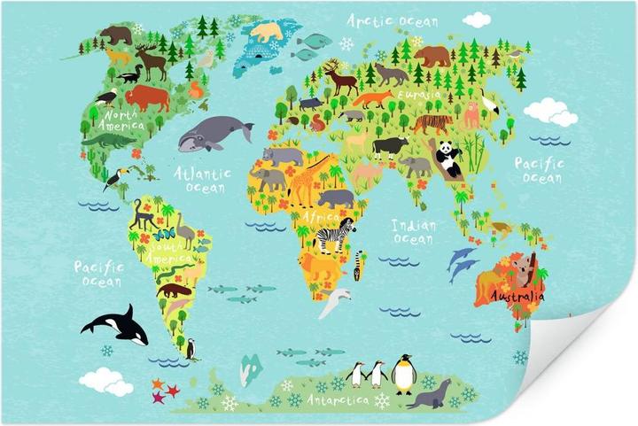 Image du produit Trenddeko Carte du monde des animaux pour enfants (150 x 100 cm)