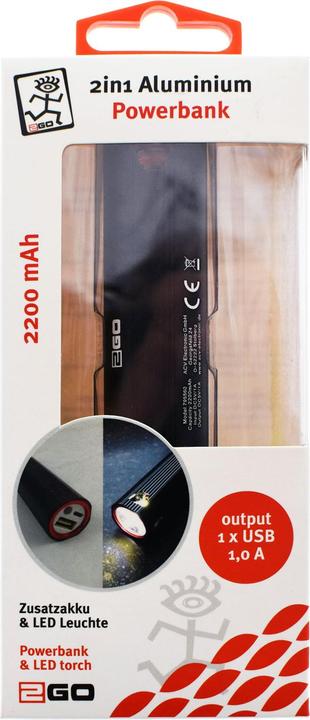 Actual product image 2GO Powerbank Travel 2200mAh 1A Connection black (2200 mAh)