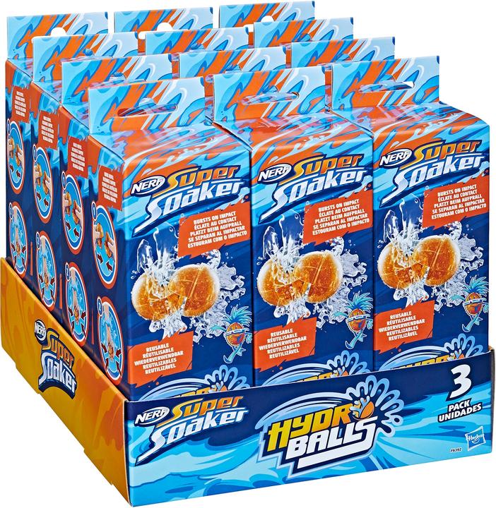 Image du produit Nerf Paquet de 3 balles Super Soaker Hydro Balls, réutilisables et remplissables à l'eau.