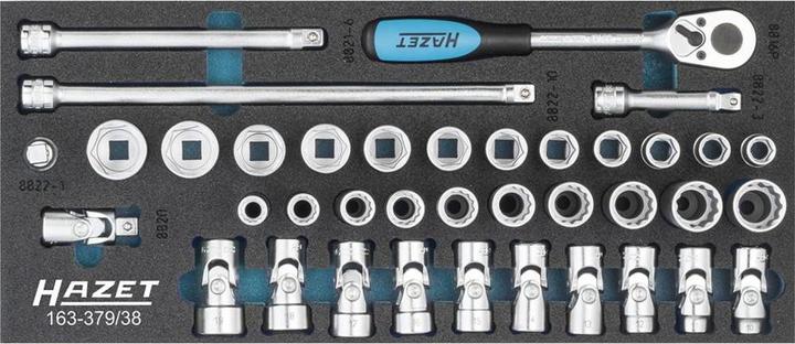 Produktbild HAZET Steckschlüssel Satz 163-379/38 ∙ Vierkant10 mm (3/8 Zoll) ∙ Aussen Doppel-Sechskant-Tractionsp…