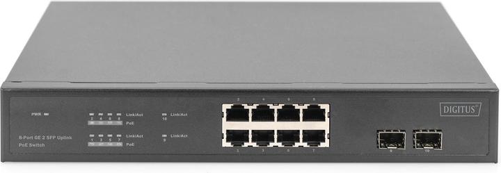 Actual product image Digitus 8 Port Gigabit PoE Switch, 19 Inch, Unmanaged, 2 SFP Uplink (8 Ports)