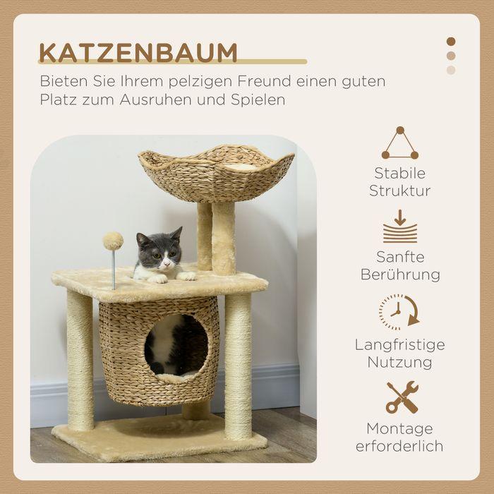 Immagine prodotto Swisshandel24 Tiragraffi piccolo, 74 cm con grotta per gatti, palla da gioco, con letto, fino a 5 kg, beige (74 cm, Beige)