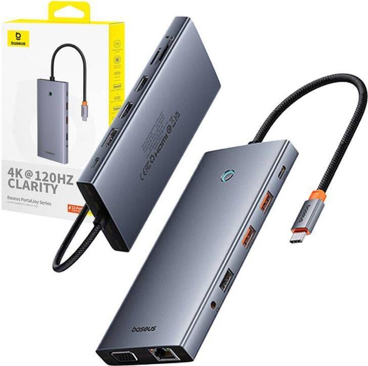 Produktbild Baseus HUB PortalJoy Series 13in1 USB-C - 2x HDMI / DP / VGA / USB-A 3.1 / USB-C 3.1 / USB-A 2.0 / P (USB-C, 13 Ports)