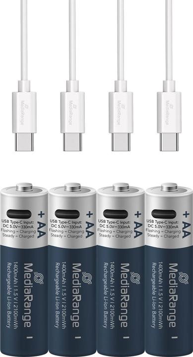 Produktbild MediaRange Rechargeable USB-C (4 Stk., AA, 1400 mAh)