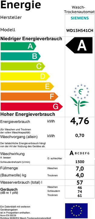 Etichetta energetica Siemens Wd15h541ch (Spina CH)