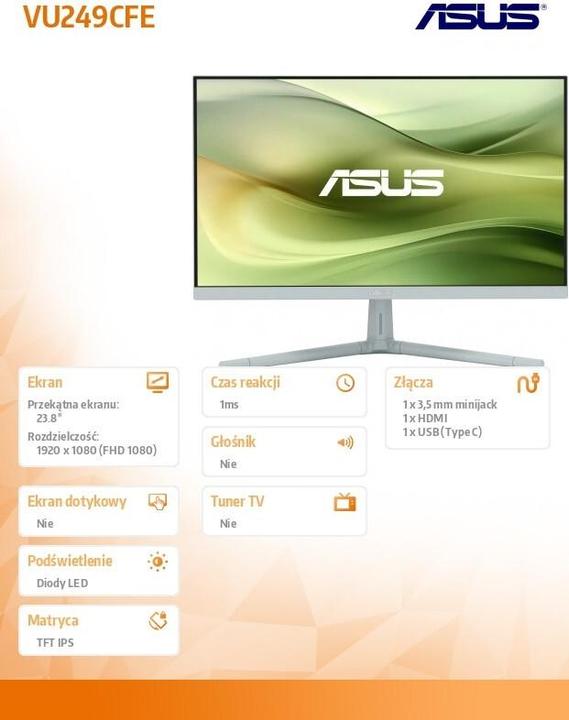 Actual product image ASUS Eye Care VU249CFE-G 60.45cm (16:9) FHD HDMI (1920 x 1080 pixels, 23.80")